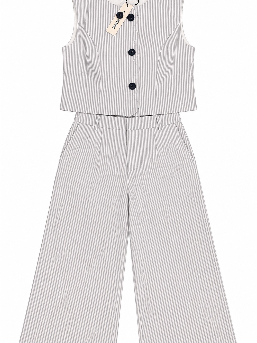 Commense Gray & White Pinstripe Wide-Leg Pants with Matching Vest